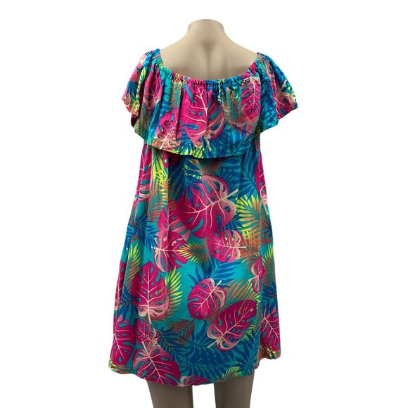 Ingear Resort Tropical Leaf Print Off-Shoulder Summer Oversized Swim Dress NWT - Picture 4 of 13